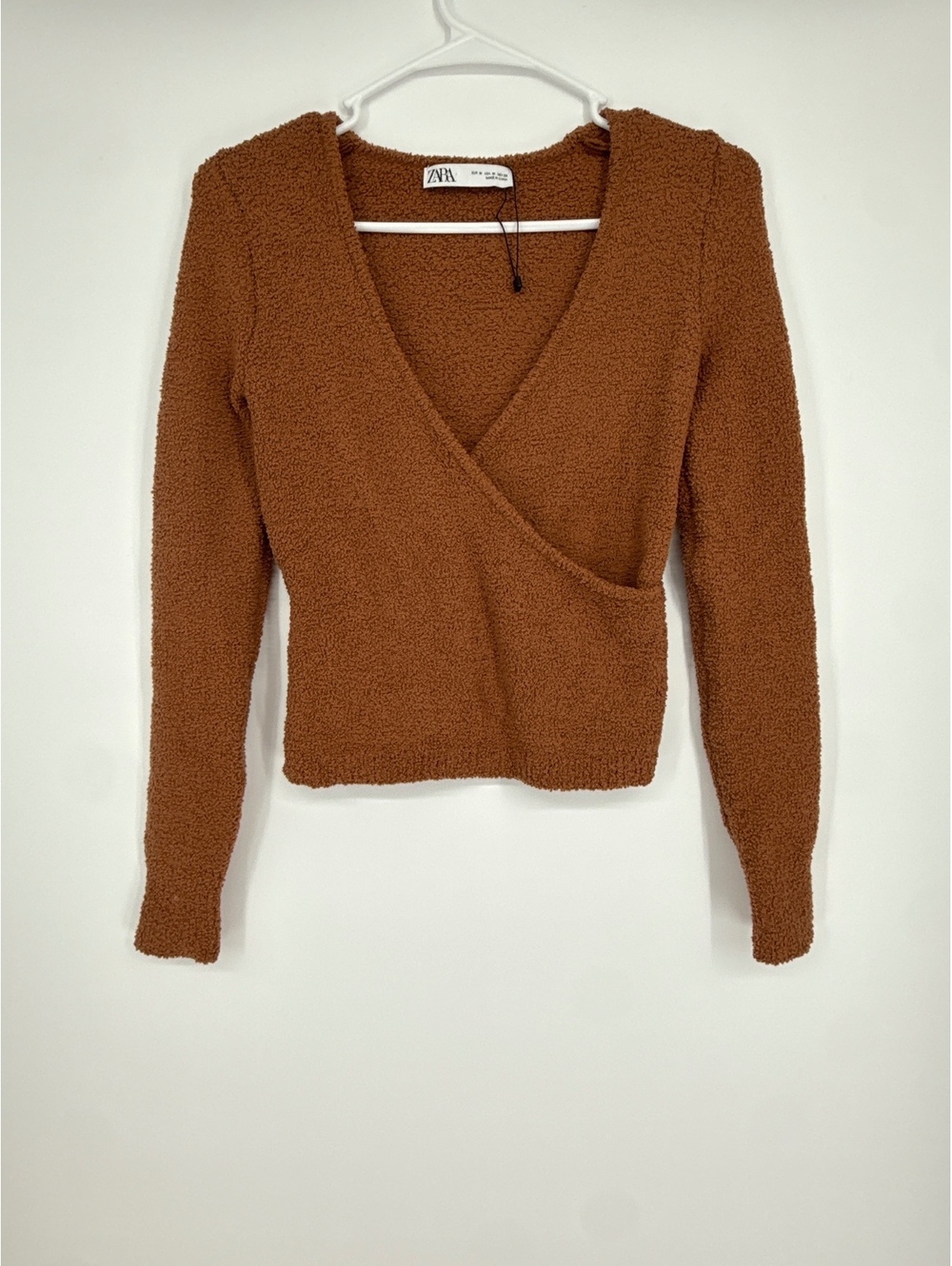 Zara Brown Textured Knit Wrap Sweater Medium
